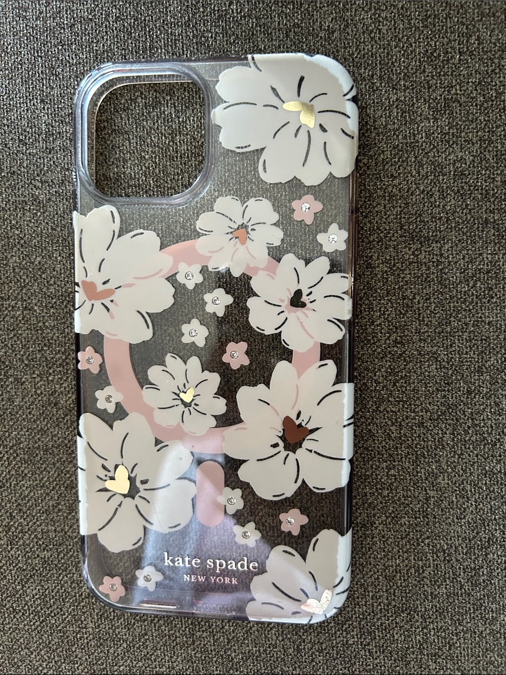kate spade Clear Floral iPhone Case with White Flowers and Pink Ring